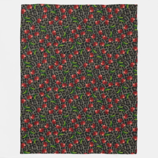 Rockabilly Leopard und Kirschen Fleecedecke (Vorderseite)