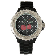 ROCKABILLY POKE DOTS CHERRY WRIST WATCH