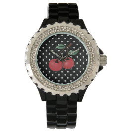 ROCKABILLY POKE DOTS CHERRY WRIST WATCH ARMBANDUHR