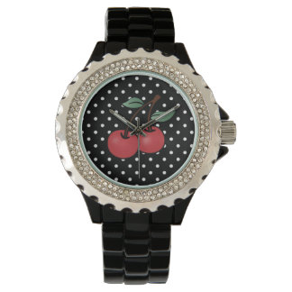 ROCKABILLY POKE DOTS CHERRY WRIST WATCH ARMBANDUHR