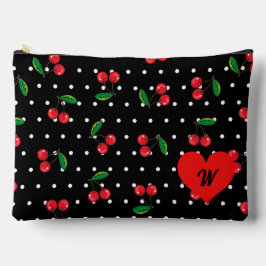 Rockabilly Polka Dots and Cherries Monogram Zubehörtasche