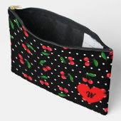 Rockabilly Polka Dots and Cherries Monogram Zubehörtasche (Offen)