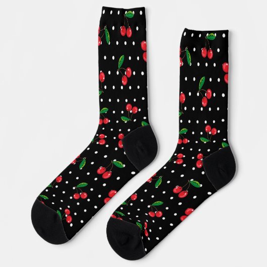 Rockabilly Polka Dots and Red Cherries Pattern Socken (Linkes Detail)