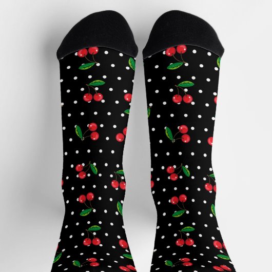 Rockabilly Polka Dots and Red Cherries Pattern Socken (Oben)