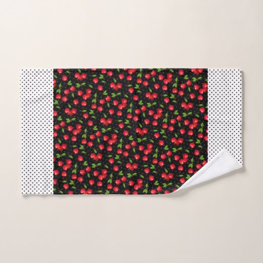 Rockabilly Polka Dots & Cherries auf schwarz Badhandtuch Set (Handtuch)