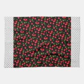 Rockabilly Polka Dots & Cherries auf schwarz Geschirrtuch (Horizontal)