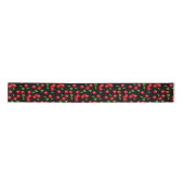 Rockabilly Polka Dots & Cherries auf schwarz Satinband (Vorderseite)