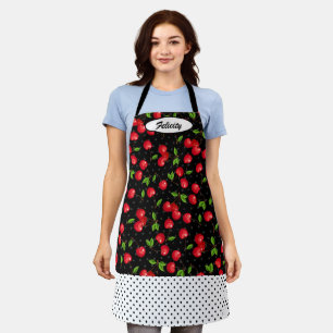 Rockabilly Polka Dots & Red Cherries Personalisier Schürze