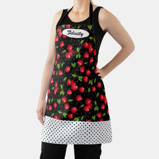 Rockabilly Polka Dots & Red Cherries Personalisier Schürze (InSitu)