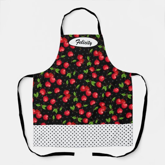 Rockabilly Polka Dots & Red Cherries Personalisier Schürze (Vorderseite)
