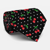 Rockabilly Red Cherries and Polka Dots Black Krawatte (Gerollt)