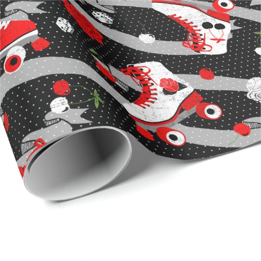 Rockabilly Retro Roller Skaten Geschenkpapier (Rolleneckpunkt)