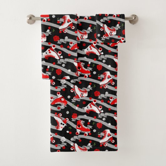 Rockabilly Retro-Roller-Skating-Muster Badhandtuch Set (Insitu)