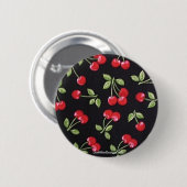 Rockabilly Rockabilly-Kirschen auf schwarzen Gesch Button (Vorne & Hinten)