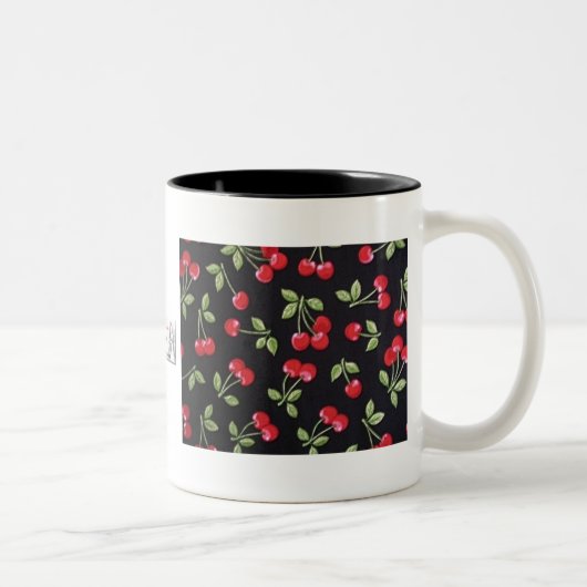 Rockabilly Rockabilly-Kirschen auf schwarzen Gesch Zweifarbige Tasse (Rechts)