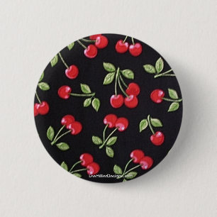 Rockabilly rote Kirschen auf Schwarz Geschenke Button