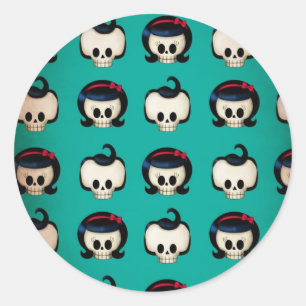 Rockabilly Skulls Pattern Runder Aufkleber