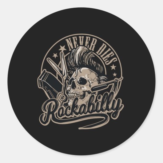 Rockabilly stirbt nie Barber Skull Rocker Runder Aufkleber (Vorderseite)