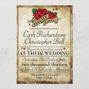 Rockabilly Tattoo Rose Rocker Hochzeit Einladungen