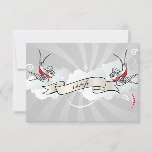 Rockabilly Tattoo Swallows UAWG Empfang card RSVP Karte (Vorderseite)