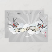 Rockabilly Tattoo Swallows UAWG Empfang card RSVP Karte (Vorne/Hinten)