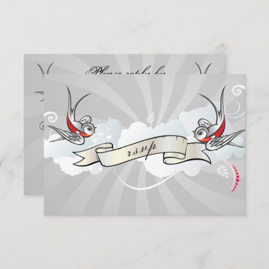 Rockabilly Tattoo Swallows UAWG Empfang card RSVP Karte (Vorne/Hinten)