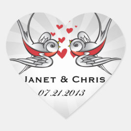 Rockabilly Tattoo Swallows Wedding Save the Date Herz-Aufkleber
