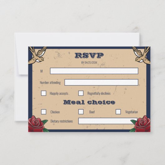 Rockabilly Ticket Rock and Roll Wedding RSVP (Rückseite)