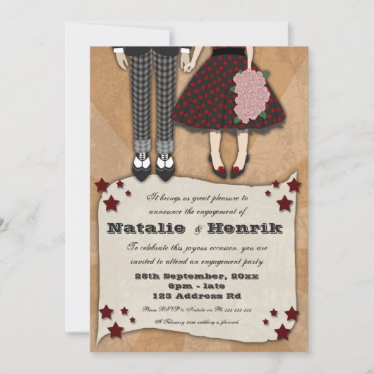 Rockabilly Wedding, 12x18 Verlobung Einladung (Vorderseite)