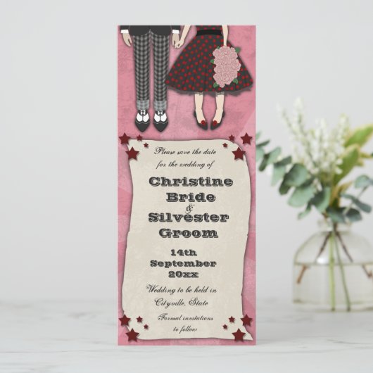 Rockabilly Wedding, 4x9,25 Save the Date (Stehend Vorderseite)