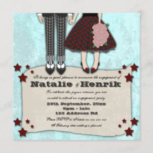 Rockabilly Wedding, 5,25x5,25 Verlobung Einladung