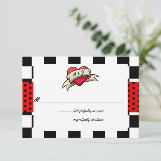 Rockabilly Wedding RSVP Karte (Stehend Vorderseite)