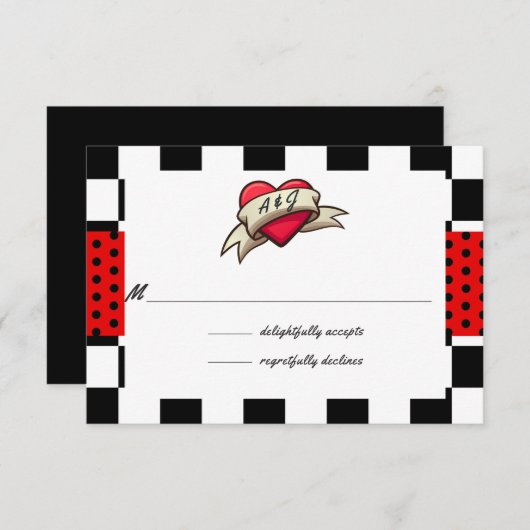 Rockabilly Wedding RSVP Karte (Vorne/Hinten)