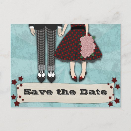 Rockabilly Wedding, Save the Date Ankündigungspostkarte (Vorderseite)