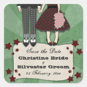 Rockabilly Wedding, Save the Date Quadratischer Aufkleber