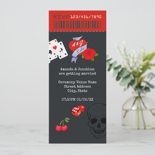 Rockabilly Wedding Ticket Einladung (Stehend Vorderseite)