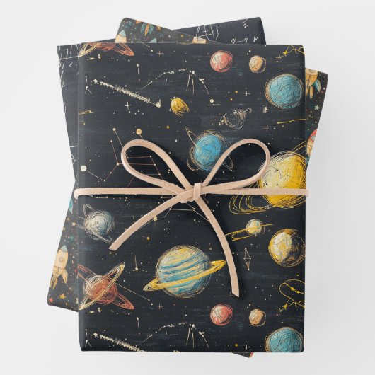 Rocked Science Universe Planets Astronomie Geschenkpapier Set (Beispiel)