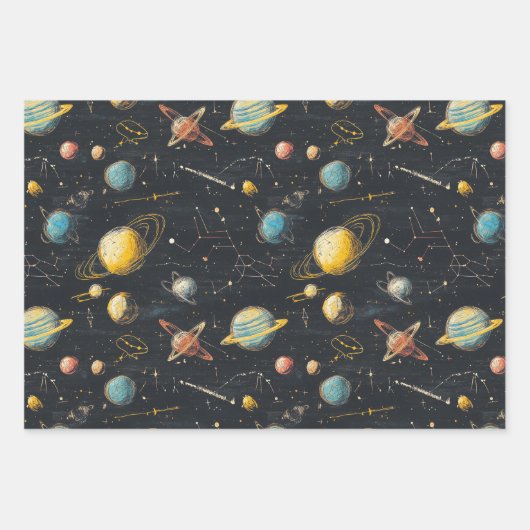 Rocked Science Universe Planets Astronomie Geschenkpapier Set (Vorderseite)