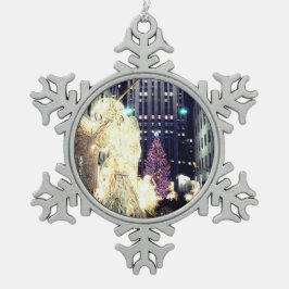 'Rockefeller Center at Christmas' Snowflake Orn Schneeflocken Zinn-Ornament