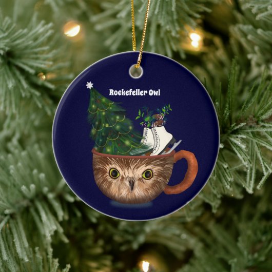 Rockefeller Owl Hot Chocolate Tasse Keramik Ornament (Baum)