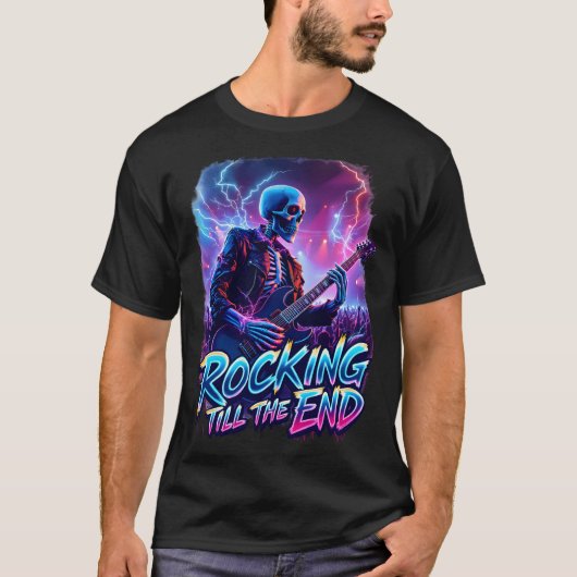 Rocken bis zum Ende | Electric Skeleton Gitarrist T-Shirt (Vorderseite)