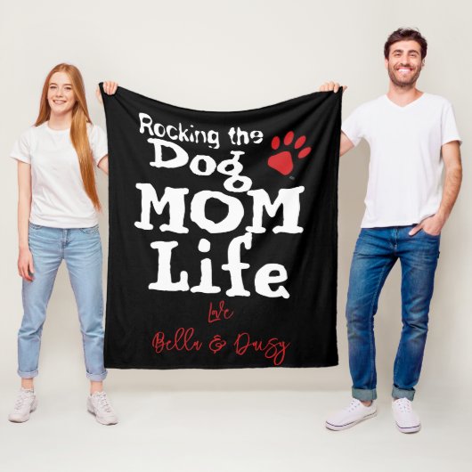 Rocken der Hunde Mama Life DOG NAME Paw Print Fleecedecke (Beispiel)