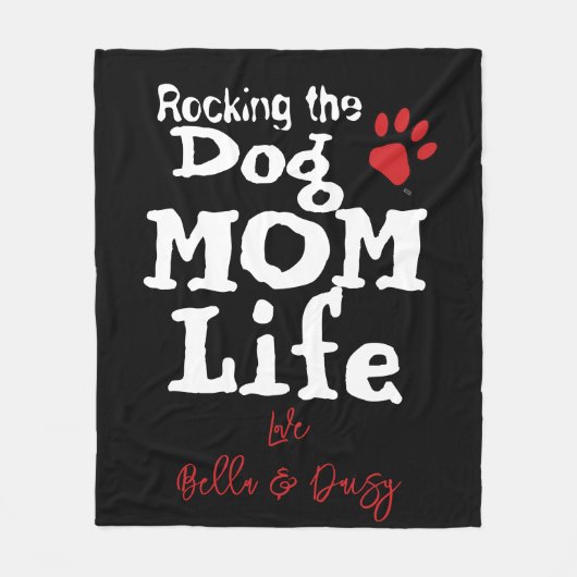 Rocken der Hunde Mama Life DOG NAME Paw Print Fleecedecke (Vorderseite)