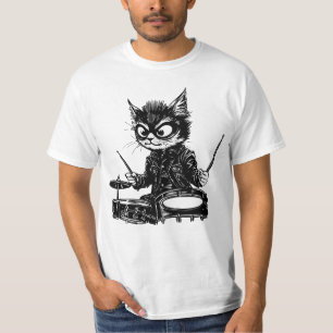 Rockende Katze Schlagzeuger T-Shirt