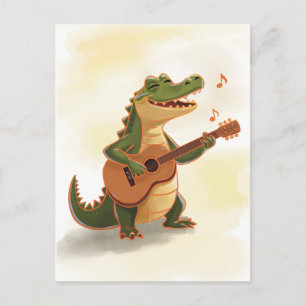 Rockender Krokodil mit Gitarre – Lustiges Cartoon- Postkarte