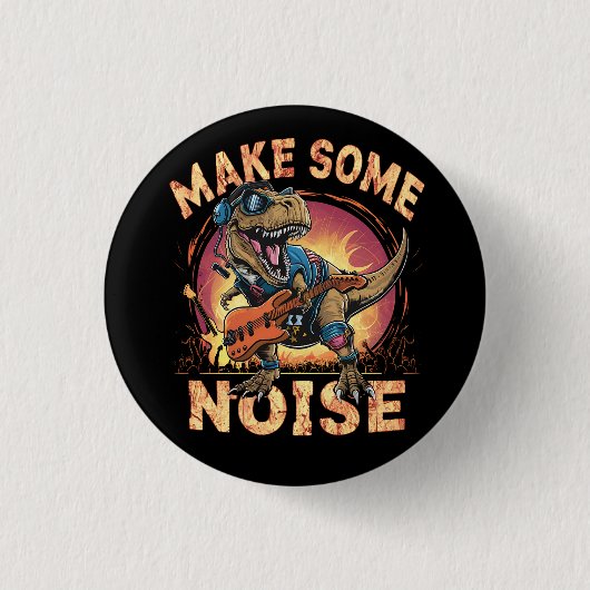 Rockender T-Rex Dinosaur Konzert Kunst Button (Vorderseite)