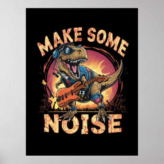 Rockender T-Rex Dinosaur Konzert Kunst Poster (Vorne)