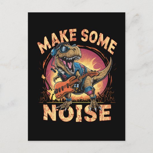 Rockender T-Rex Dinosaur Konzert Kunst Postkarte (Vorderseite)