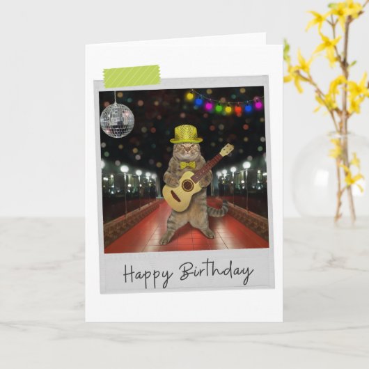 Rocker Cat Funny Birthday Card Karte (Gelbe Blume)