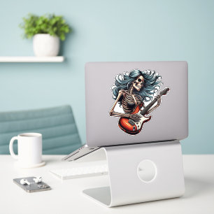 Rocker Chick Skelett Frau spielt Gitarre Kunst Aufkleber